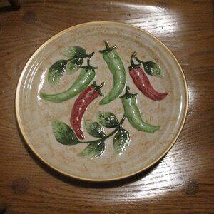Vintage 1998 3D Hand Painted Hanging Ceramic Plate Chili Peppers Raised Texture
